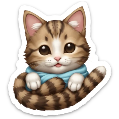 dark brown tabby and white kitten in funny positions upside down with eyes closed sticker