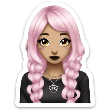 hime gyaru girl, goth, tattoos, punk clothes, dark makeup, black and light pink hair sticker