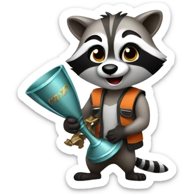 Raccoon with a trophy sticker