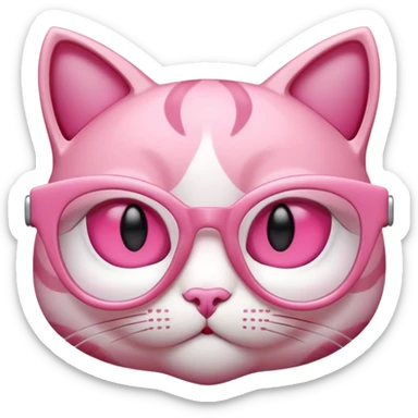 A 3D cartoon rose-pink cat-eye spectacle, glossy curved frame, soft reflections, isolated on plain background, Memoji-style. sticker