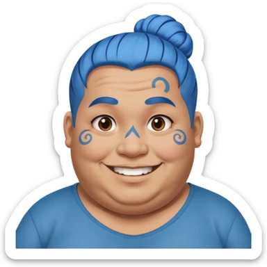  and blue hairobese man with lots of face tattoo and blue hair bun sticker