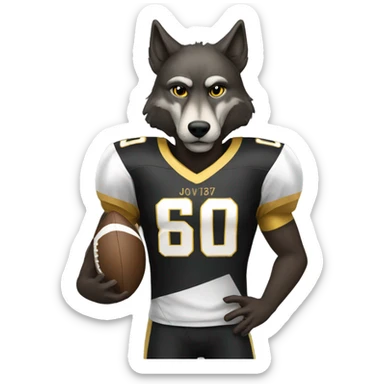 Wolf wearing a black and gold football jersey sticker