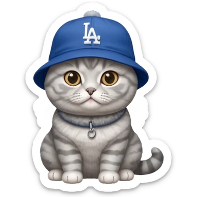Can you make a gray British short cat wearing a LA dodger hat? sticker