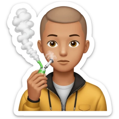 Can you make a 15 year old skinny guy with a buzz cut and the guy is vaping and drinking  sticker