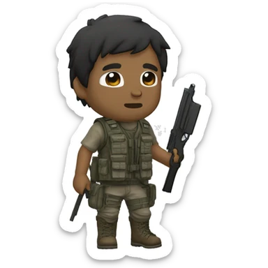 homem chibi survival mostrando as costas olhando para o lado, vestido de caçador inspirado em dayz, fardamento brasileiro, backround pos apocalíptico  sticker