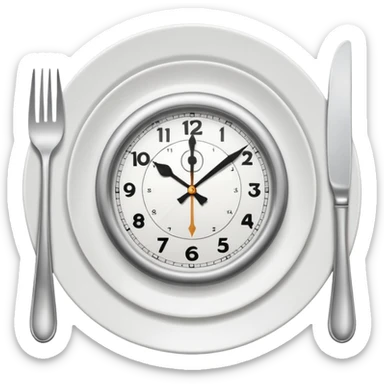 symbol for lunch break, stylized plate with cutlery and a clock at 12:00 sticker