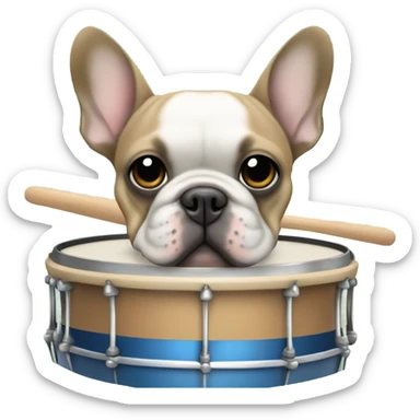 blue and tan french bulldog holding drumming sticker