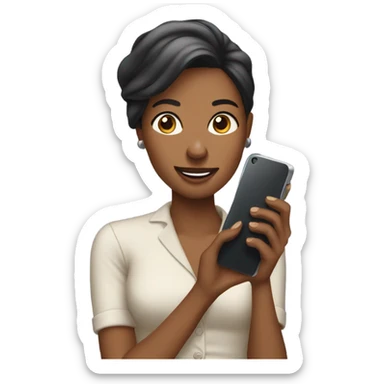 woman talking on the phone and holding another phone in her hand sticker