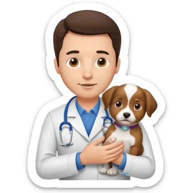 brunette man veterinarian with puppy sticker