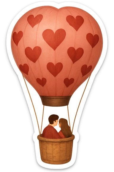 romantic hot air balloon with heart pattern sticker