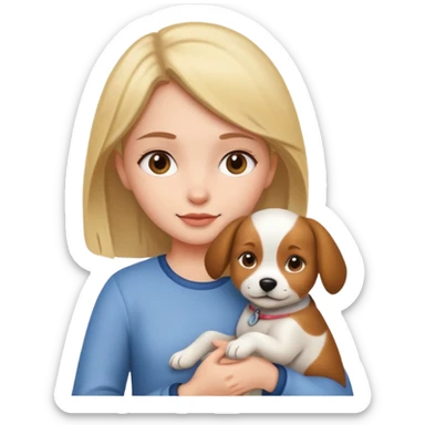 A girl holding a dog sticker