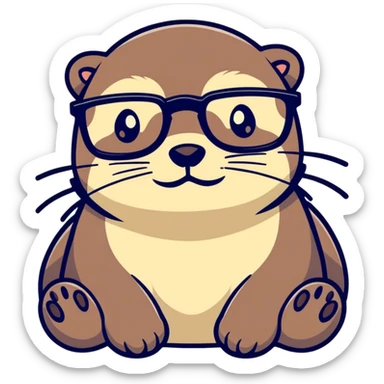 otter wearing glasses, cartoonish sticker style sticker