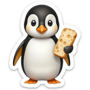 a penguin holding a loaf sticker