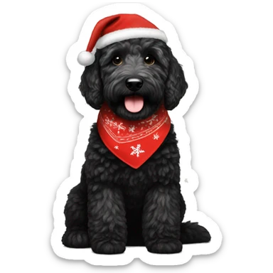 Black golden doodle wearing a Christmas bandana sticker