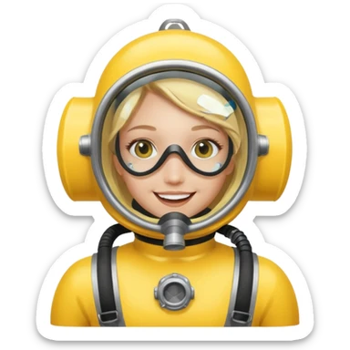 scuba diving girl blonde with yellow oxygen tank and mask sticker