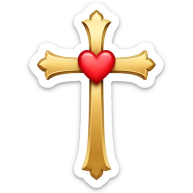 A gold cross on a heart  sticker