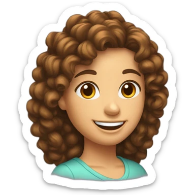 fille cheveux long brun bouclé avec un sourire à pleines dents sticker