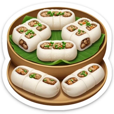Cinematic Realistic B√°nh cu·ªën Dish Emoji, featuring steamed rice rolls filled with savory minced pork and mushrooms rendered with soft textures and inviting, warm lighting. sticker