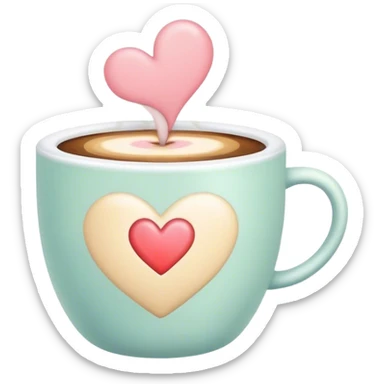 A cute coffee cup that emits warm steam, soft pastel colors, cozy and inviting, with a heart on top of the cup sticker