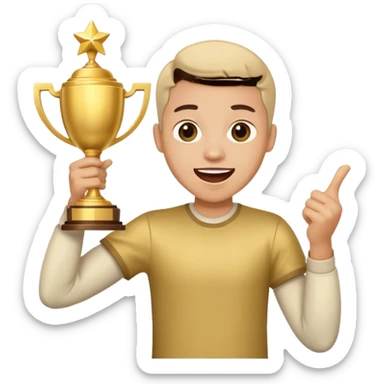 person holding a gold trophy, excited, fun, expressive sticker