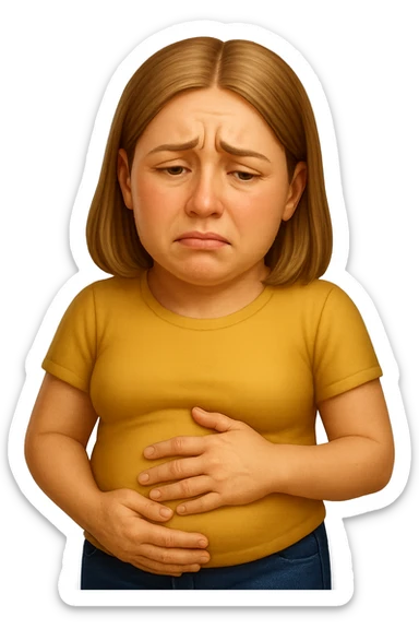 emoji stile iphone di donna con mal di pancia e pancia gonfia, iperrealistico 4k sticker
