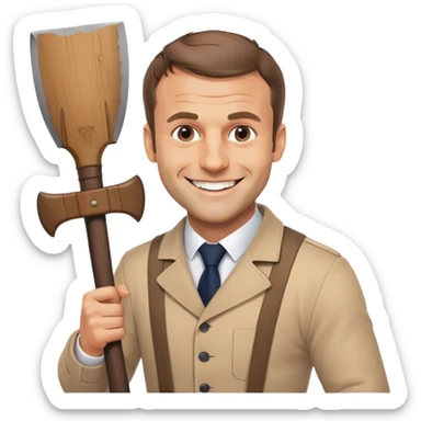 emmanuel macron with a big smile and an ax in the hand sticker
