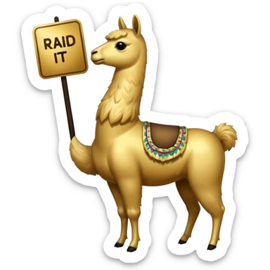 A small golden llama silhouette with a white sign that says RAID over it sticker