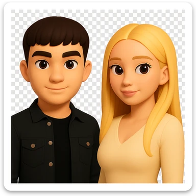 Slightly increase the volume of the upper body of the girl, separate the girl and the boy from each other, make the skin color the same for both characters. Maintain the cartoonish 3D style and keep the background transparent. The original style is cartoonish 3D style. sticker