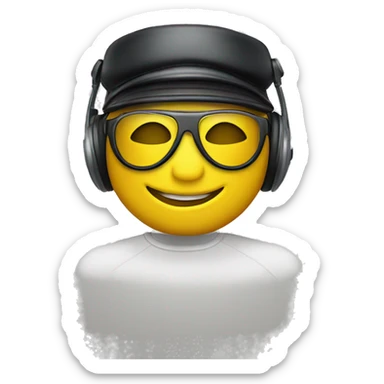 smiley yellow face wearing aviator glasses and racing headset and cap  sticker