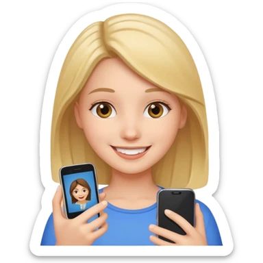 a girl holding a smartphone, smiling sticker