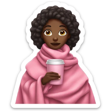 A black girl with a pink blanket around her with hot chocolate in her hand sticker