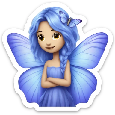 Beautiful, cornflower, fairy, blue, silver, purple, long hair, big butterfly wings sticker