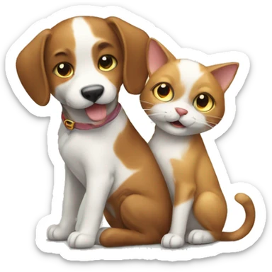 A cat and a dog playing each other sticker