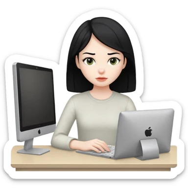 Uma menina de cabelo preto trabalhando no computador sticker