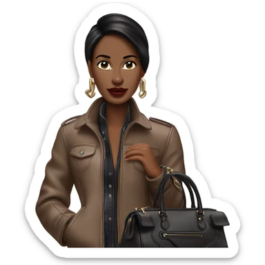 Brunette rich girl with balenciaga city bag sticker