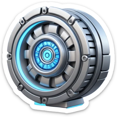 Powerful half-futuristic half-modern gray colored big engine emoji, thick industrial metal body, rotating inner parts, glowing energy core.

 sticker