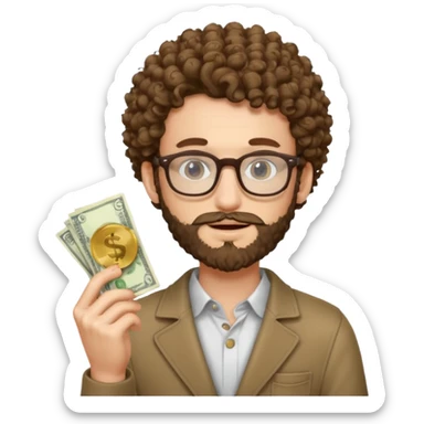 curly skinny guy with bear with glasses, with some money in the hands sticker