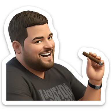 smiling man holding cigar indoors sticker