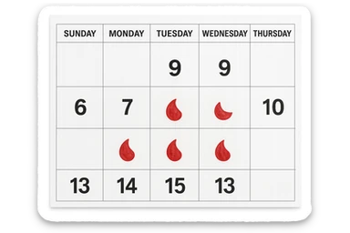 calendario realistico con 5 giorni di fila segnati per il ciclo sticker