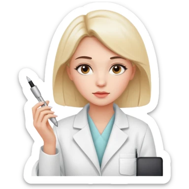 girl cosmetologist, thoughtful expression, soft colors, beauty clinic vibe sticker