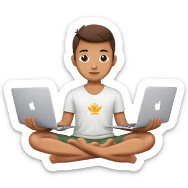 Designer sitting in lotus position with mac book in his hands sticker