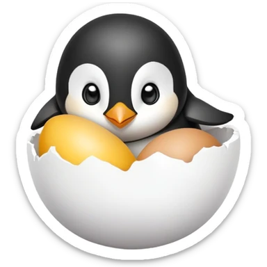 A Cute Baby pinguin that looks out of an egg sticker