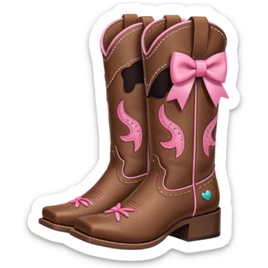 Cute brown square toe cowgirl boots with pink bow sticker