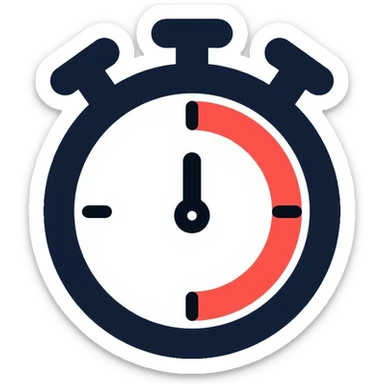 Stopwatch showing 1 minute and 58 seconds, hands pointing just before the 2-minute mark, symbolizing the two-minute rule in productivity sticker