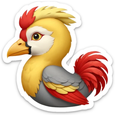 Calopsita com cabeça amarela, corpo cinza, topete, cauda longa e bochechas vermelhas sticker