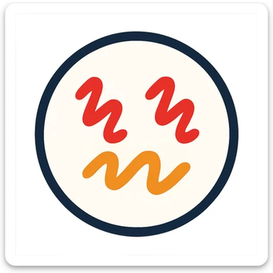 white circle face with squiggle lines for eyes and a mouth sticker