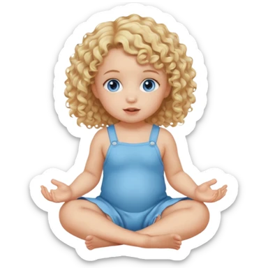 blonde curly hair blue eye baby girl sitting on the floor talking sticker