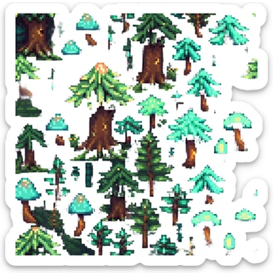 enchanted forest with tiny glowing mushrooms and mysterious trees sticker