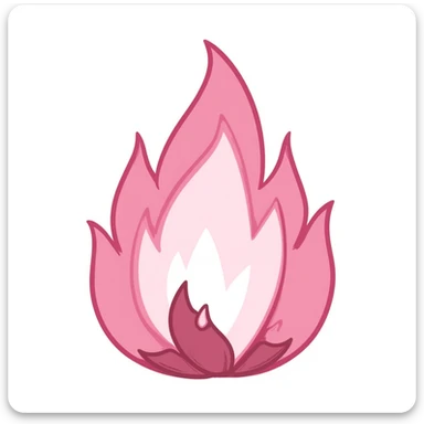 pink flame illustration in hand-drawn style composed of multiple flame layers, sharp edges, bold outlines, dramatic highlights and shadows, no face, striking multi-part flame sticker