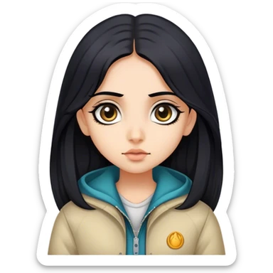 Brahmin indian girl wearing a jacket, with fair skin, long black hair, and big eyes  sticker